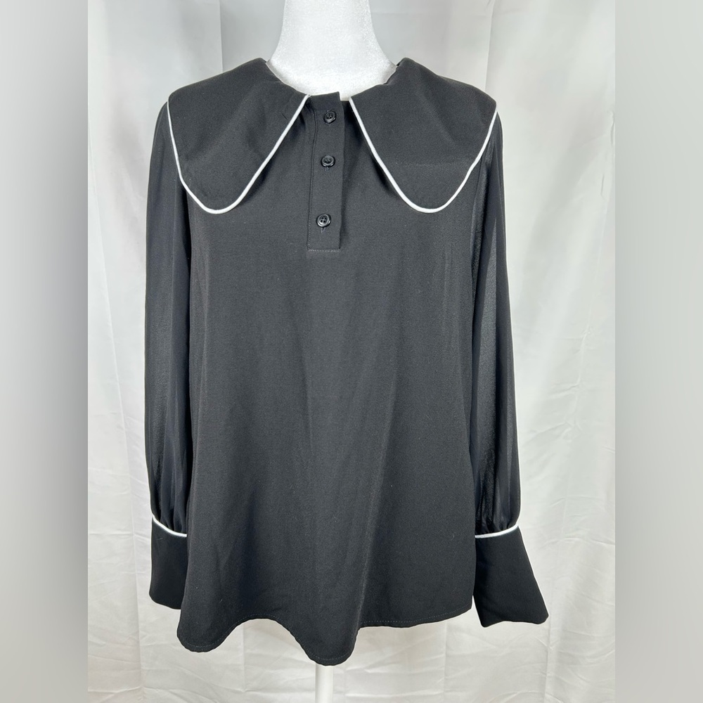 Mukok Studio Peter Pan Collar Blouse Women’s Small Black Buttoned Cuffs